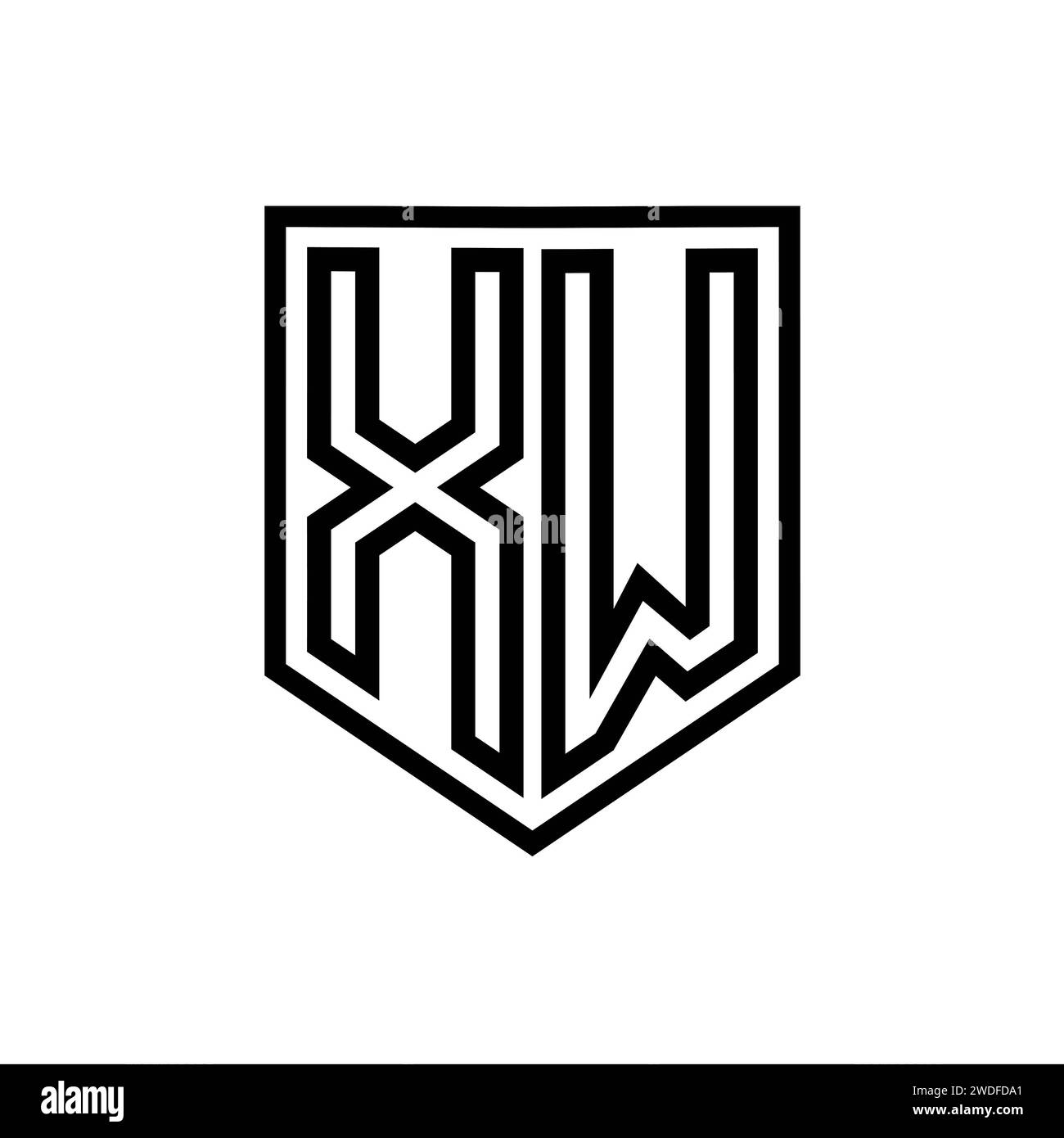 XW Letter Logo monogram shield geometric line inside shield isolated ...