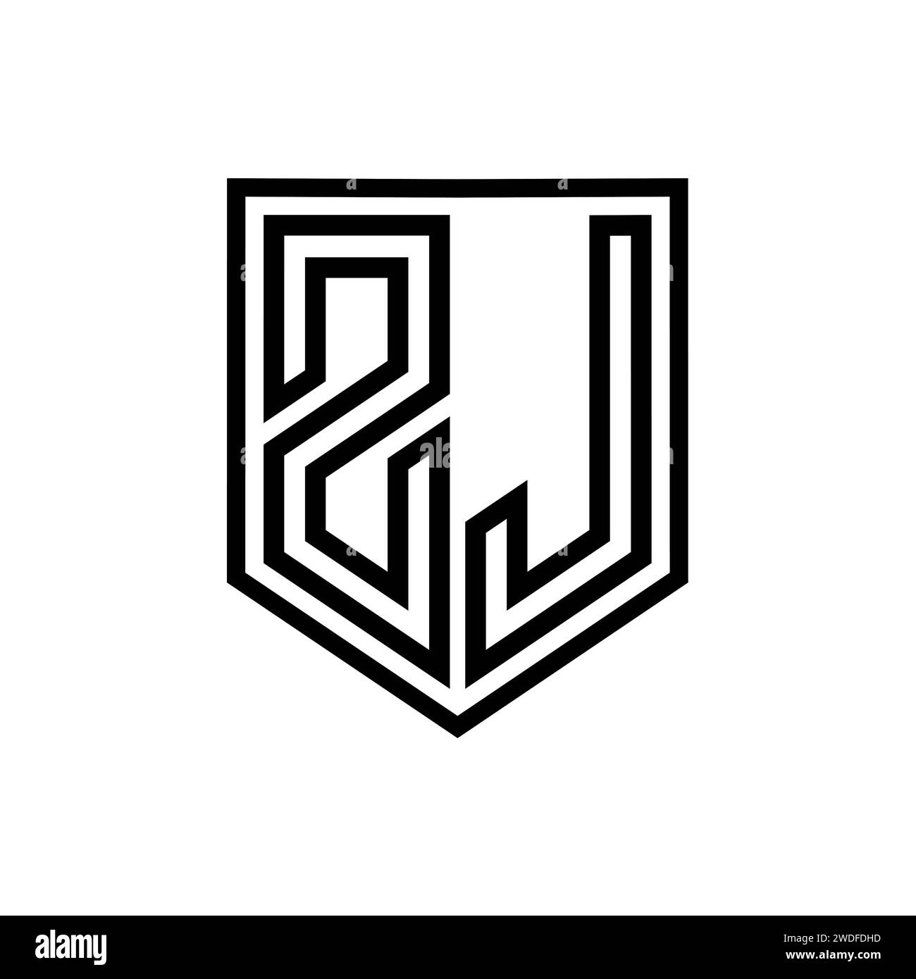 ZJ Letter Logo monogram shield geometric line inside shield isolated ...