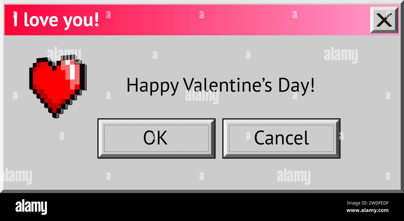 Valentine's Day themed dialogue box with y2k styled red pixel heart ...