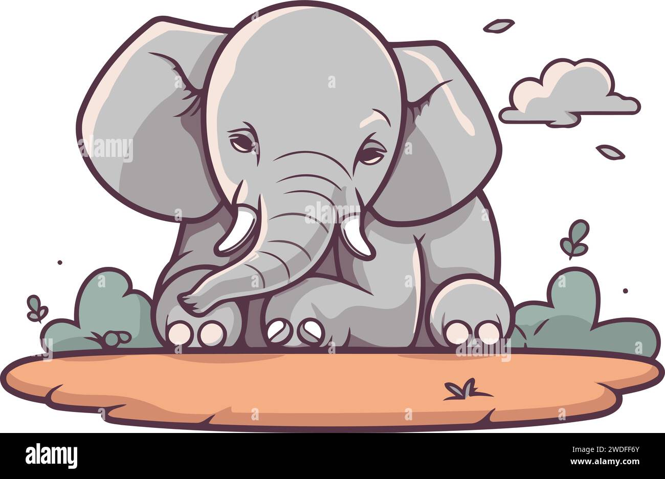 Cute elephant in the jungle. Vector illustration for your design. Stock Vector