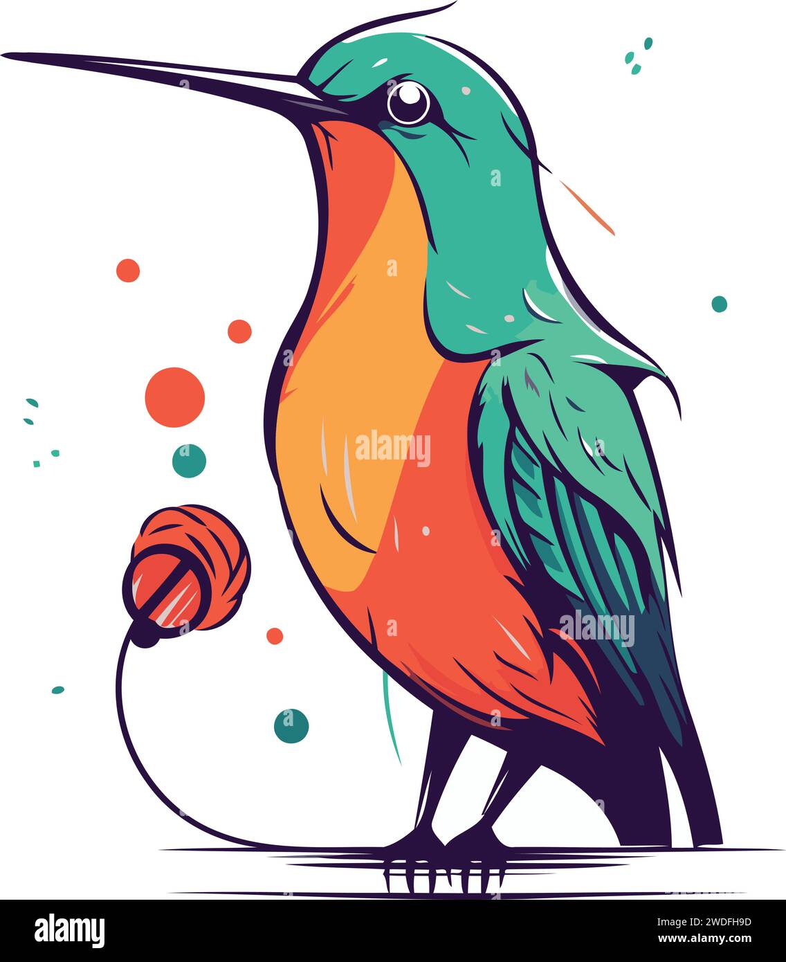 Hummingbird with microphone. Vector illustration isolated on white