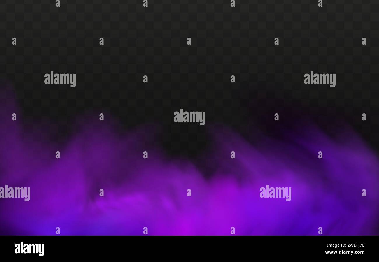 Realistic neon magic mist steam on a transparent dark background.Scary ...