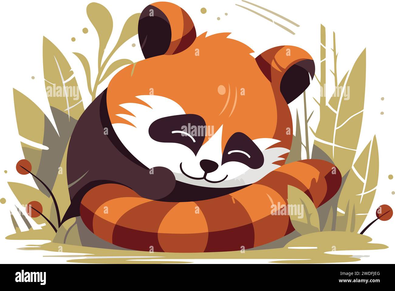 Cute red panda lying on a pillow. Vector illustration Stock Vector
