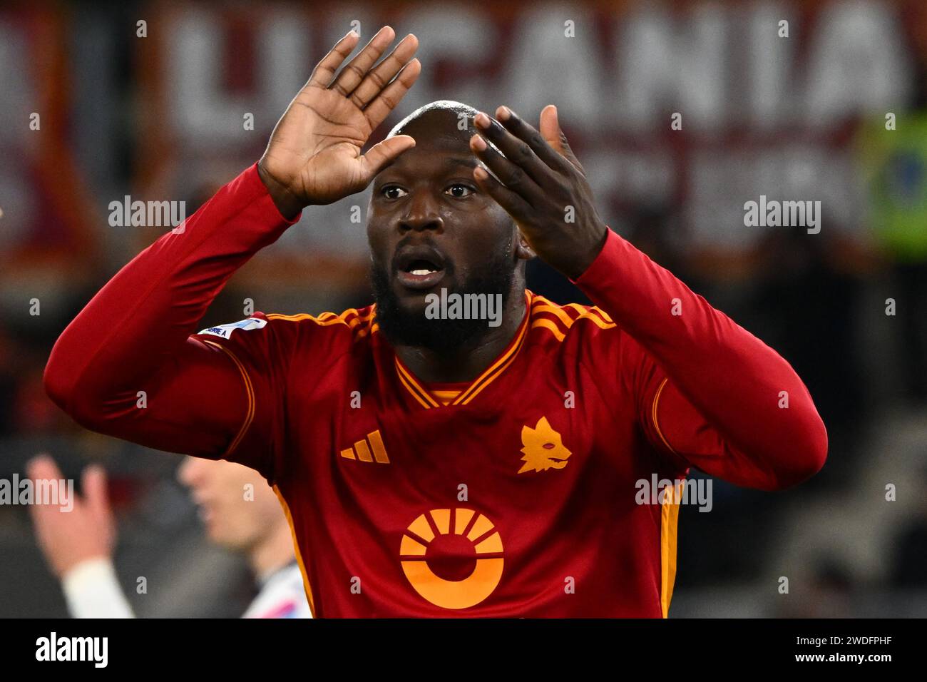 Rome, Italy. 20th Jan, 2024. Romelu Lukaku of AS Roma gestures during