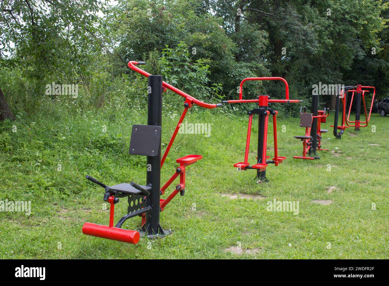 modern sports simulators for physical development, spit spot on the grass Stock Photo