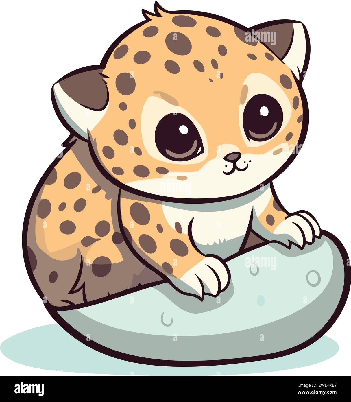Cute baby cheetah sitting on snow. Vector illustration Stock Vector
