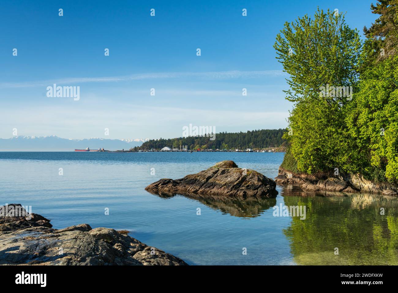 A view over Esquimalt Harbour from Royal View, Victoria, Vancouver Island, British Columbia, Canada. Stock Photo