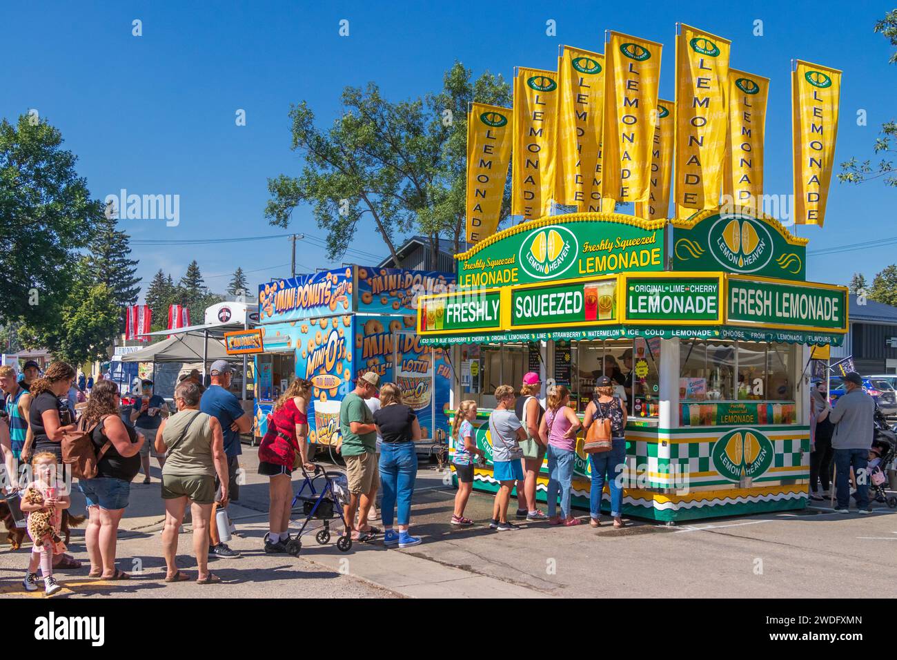 Food kiosks at the Corn and Apple Festival in Morden, Manitoba, Canada. Stock Photo