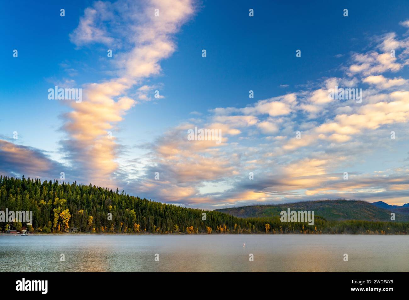 Sunset at Lake McDonald, Apgar village, West Glacier, Glacier National Park, Montana, USA. Stock Photo