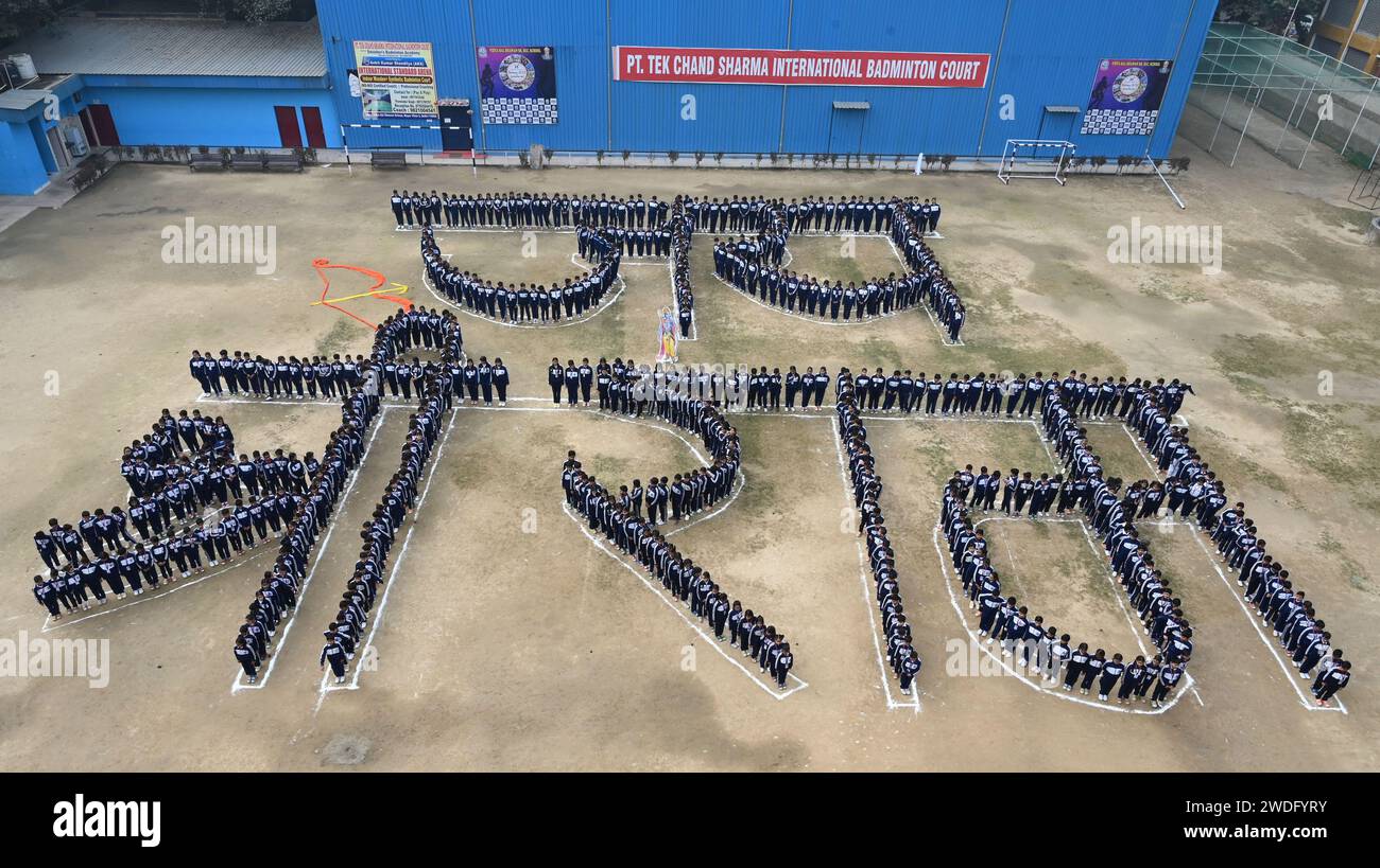 New Delhi India 20th Jan 2024 NEW DELHI INDIA JANUARY 20 School   New Delhi India 20th Jan 2024 New Delhi India January 20 School Students Making Human Chain Shown Display Jai Shri Ram At Vidya Bal Bhawan Senior Secondary School Mayur Vihar Ahead Of The Shri Ram Temple Pran Pratishtha In Ayodhya On January 20 2024 In New Delhi India Photo By Sonu Mehtahindustan Timessipa Usa Credit Sipa Usaalamy Live News 2WDFYRY 