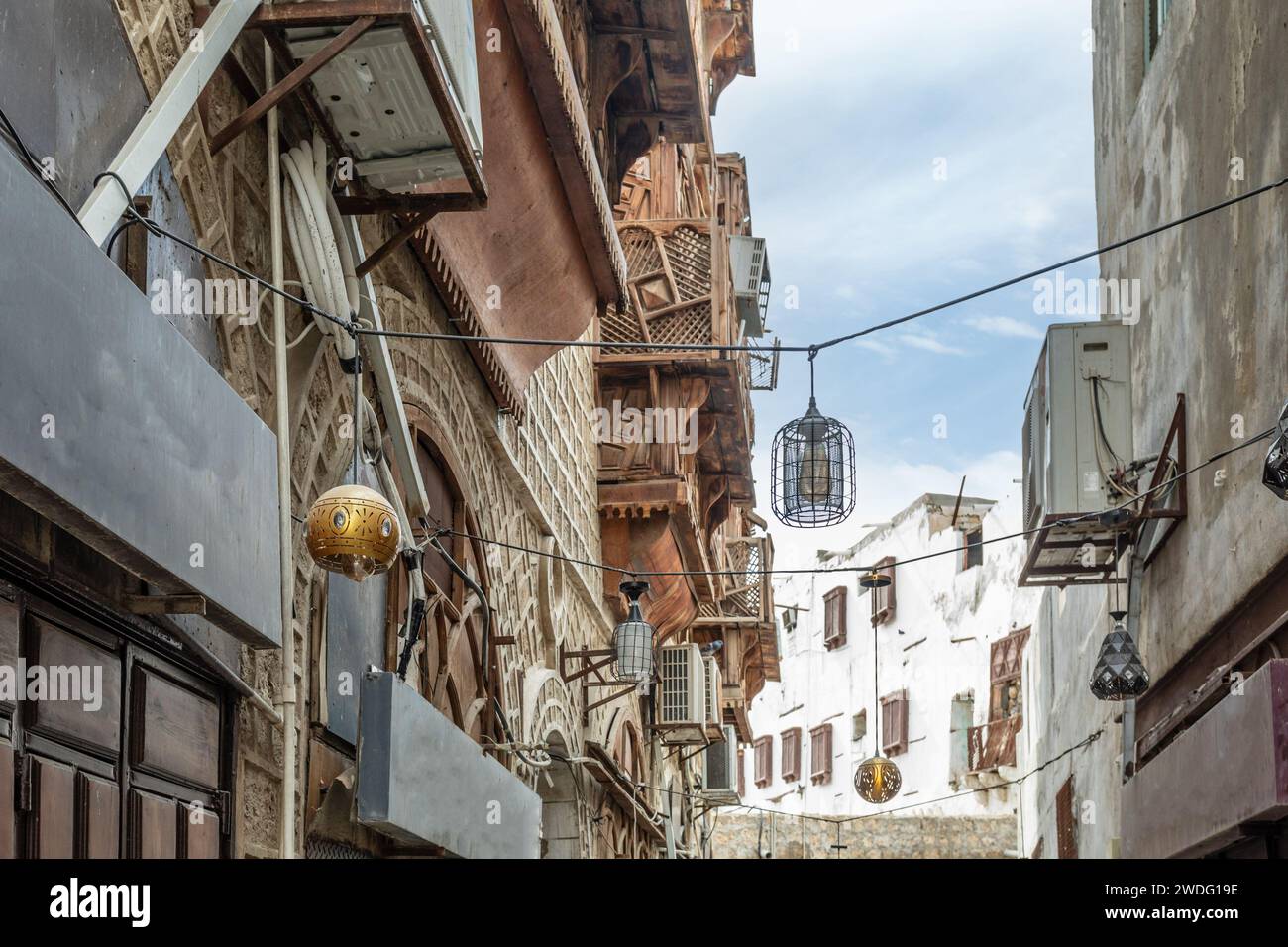 Al-Balad old town with traditional muslim houses with wooden windows and balconies, Jeddah, Saudi Arabia8 Stock Photo