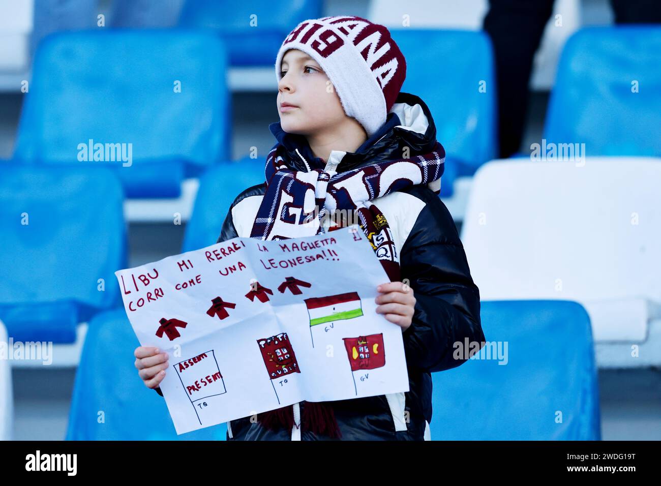 Reggio Emilia, Italy. 20th Jan, 2024. Reggiana kids fan Football/Soccer