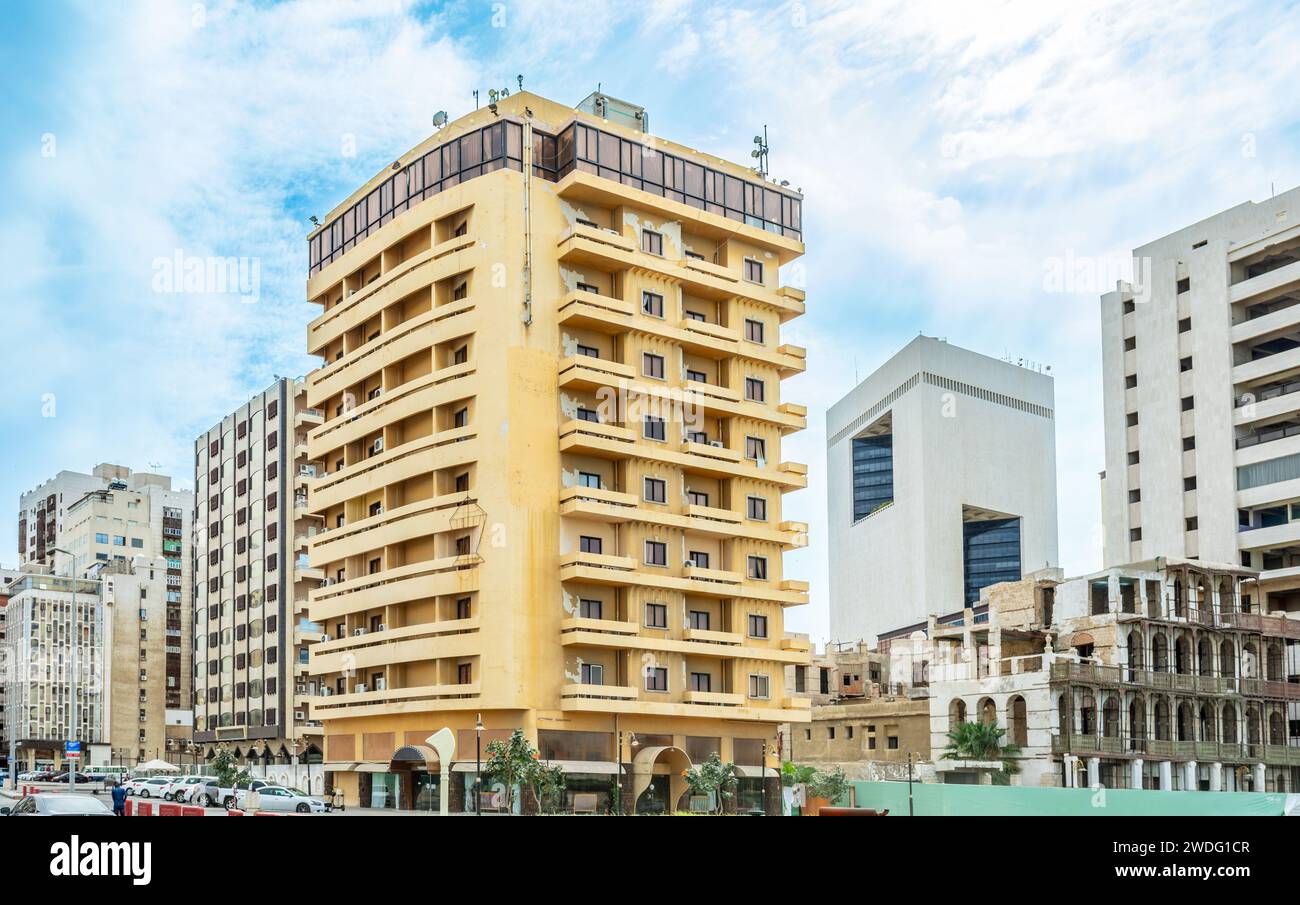 Residential and business buildings of Al-Balad, downtown central district of Jeddah, Saudi Arabia Stock Photo