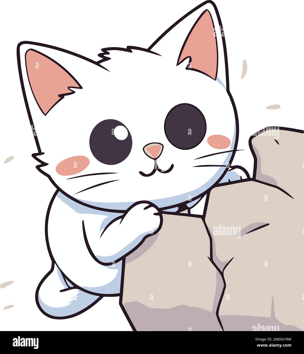 Illustration of a Cute White Cat Climbing the Rock Stock Vector Image