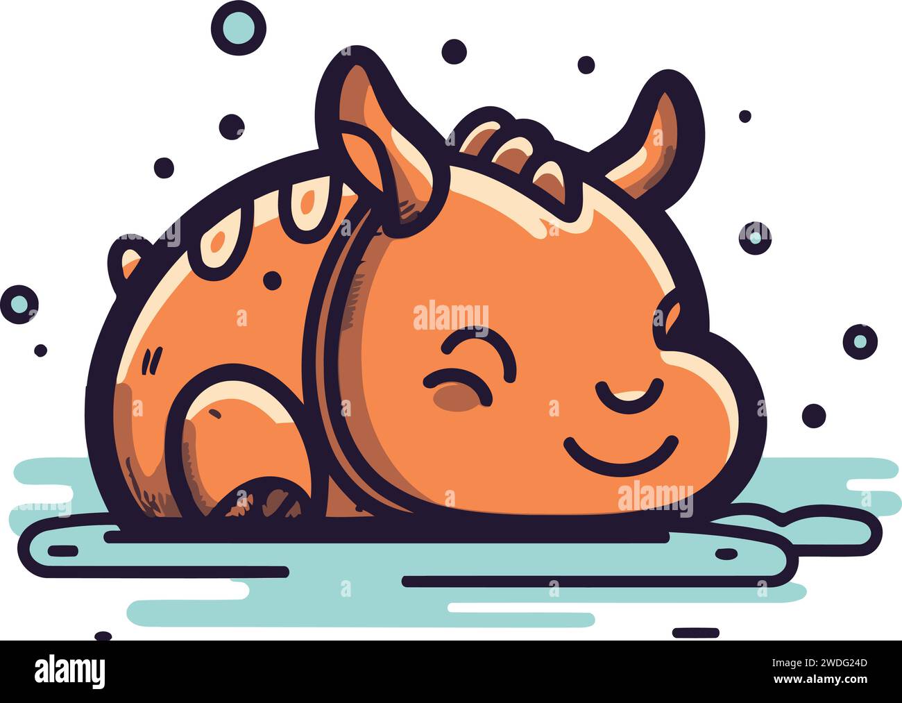 Cute rhinoceros sleeping on the ground. Vector illustration Stock