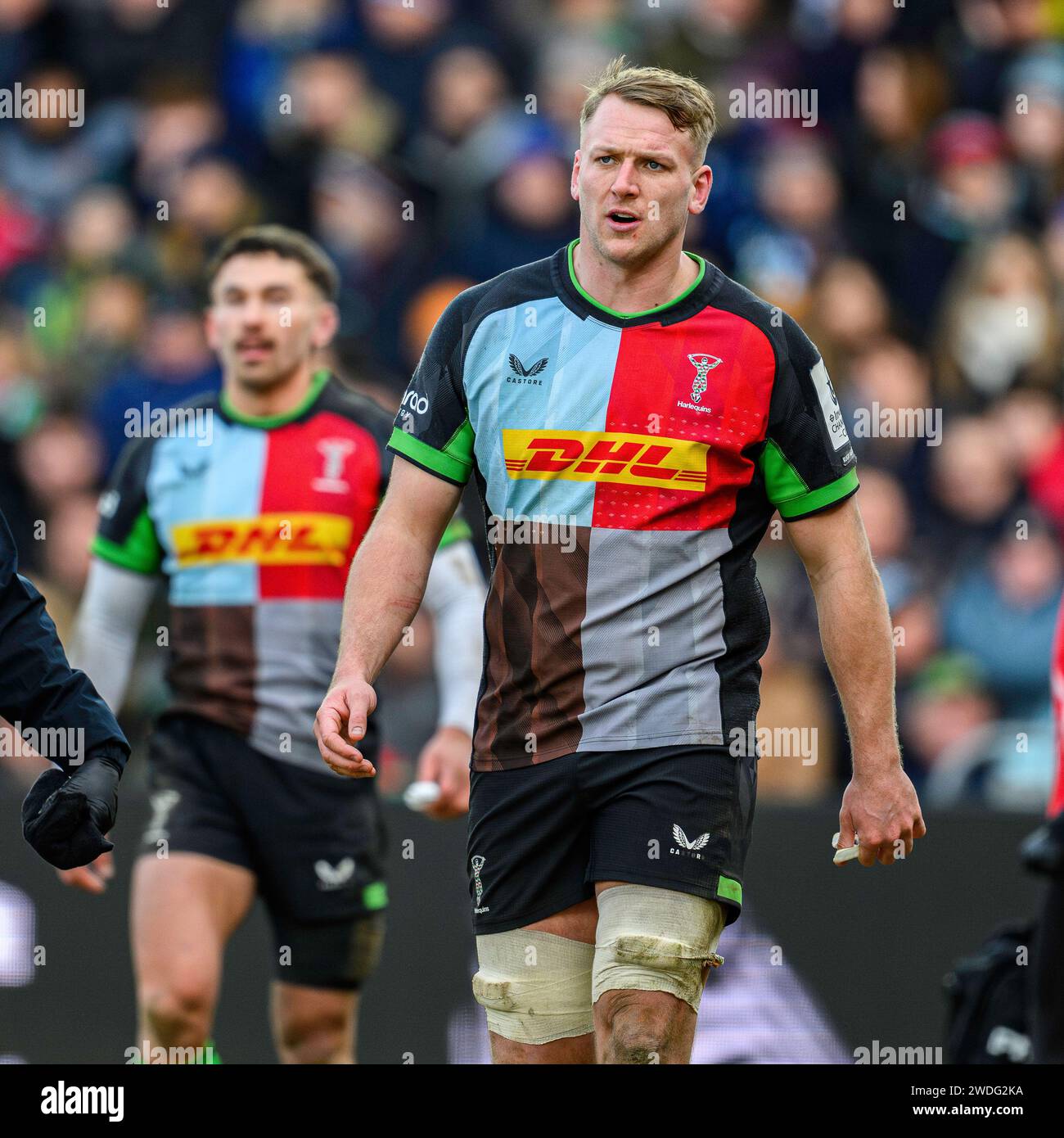 LONDON, UNITED KINGDOM. 20th, Jan 2024. Alex Dombrandt of Harlequins (Capt.) during Harlequins and Ulster Rugby - Investec Champions Cup at Stoop Stadium on Saturday, 20 January 2024. LONDON ENGLAND.  Credit: Taka G Wu/Alamy Live News Stock Photo