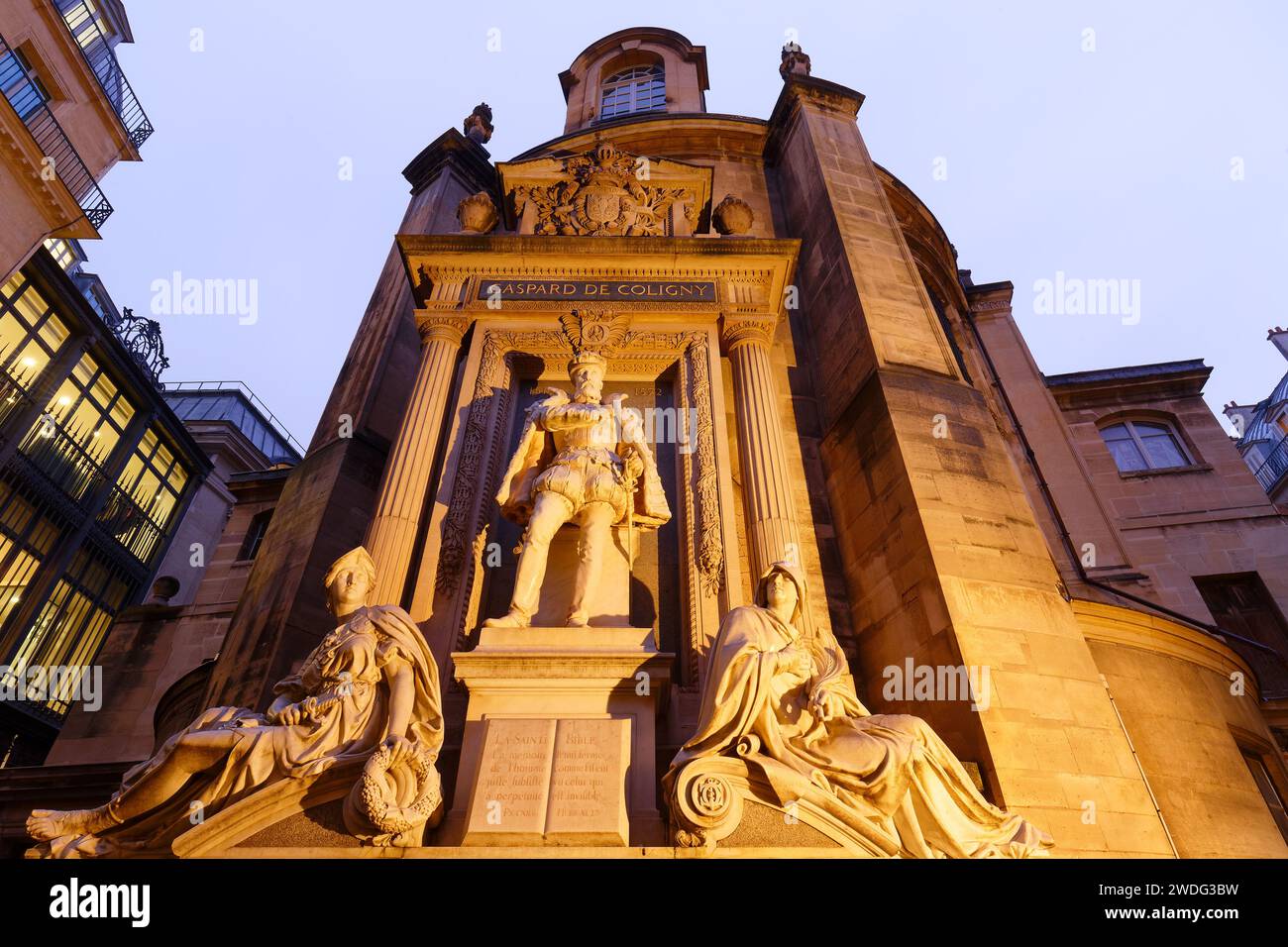 Monument to Admiral Gaspard de Coligny in the apse of the Oratoire protestant church located in 1st district of Paris. Stock Photo