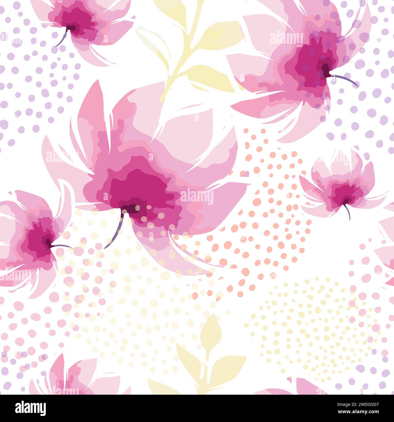 Pink watercolor flowers seamless pattern. Vector illustration Stock ...