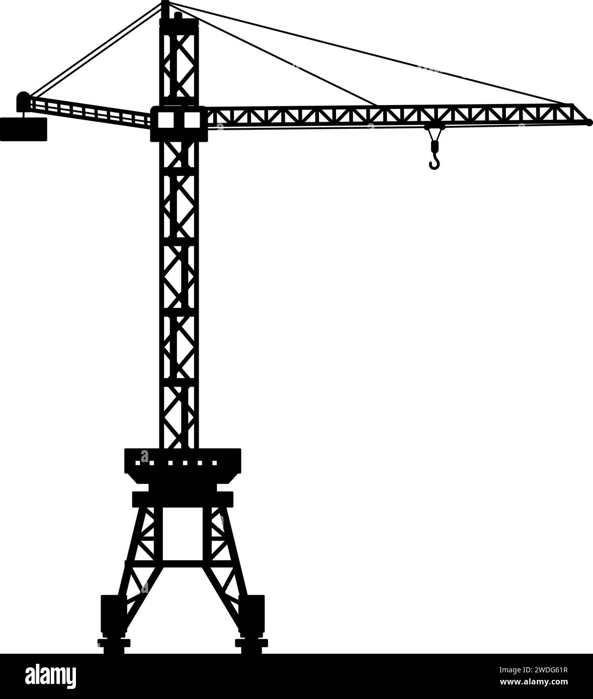 Silhouette of Construction Tower Crane Icon in Flat Style Stock Vector
