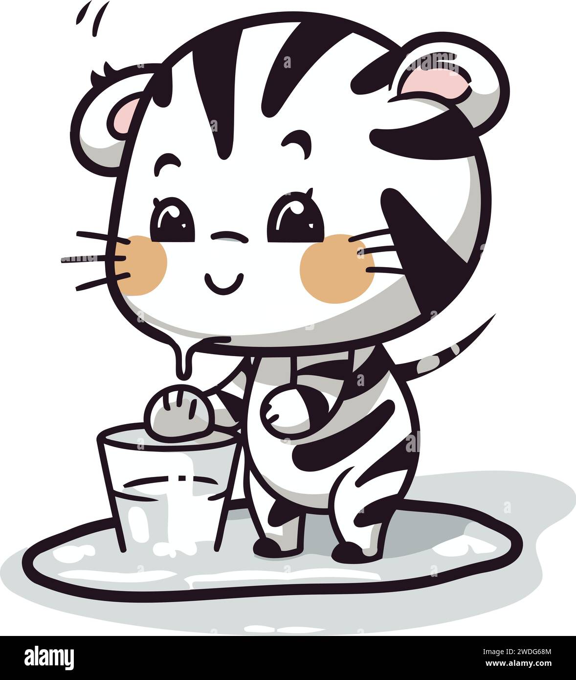 Cute little tiger eating ice cream. Vector cartoon character