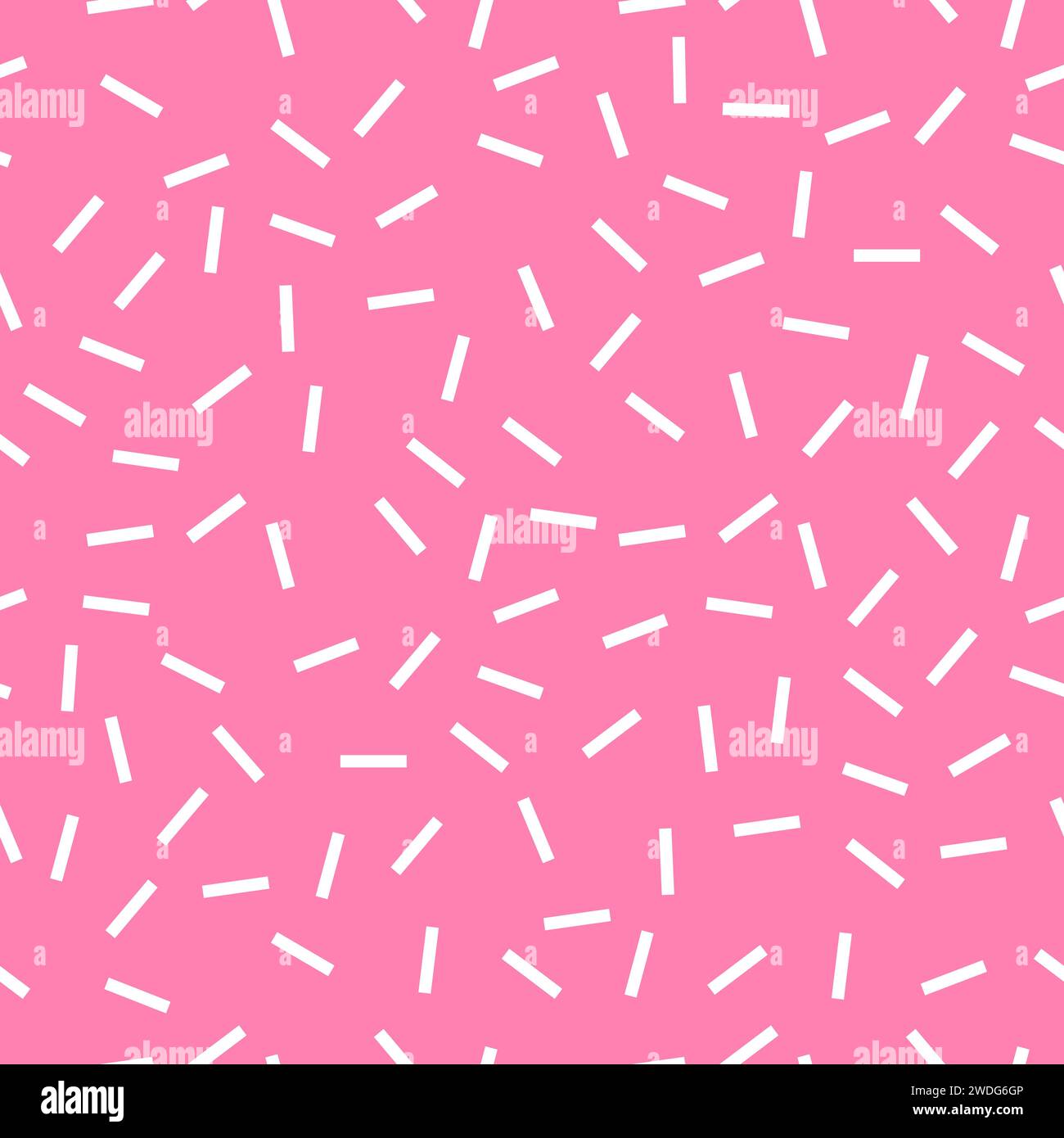 Abstract dash confetti pattern. Minimal seamless vector chaotic dashes pattern. White on pink. Stock Vector