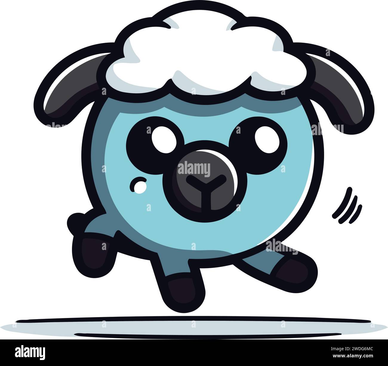 Cute Blue Sheep Running Cartoon Mascot Character Vector Illustration Stock Vector