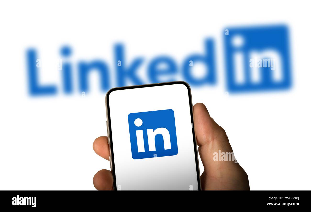 LinkedIn - Social Media Network displayed on smartphone Stock Photo