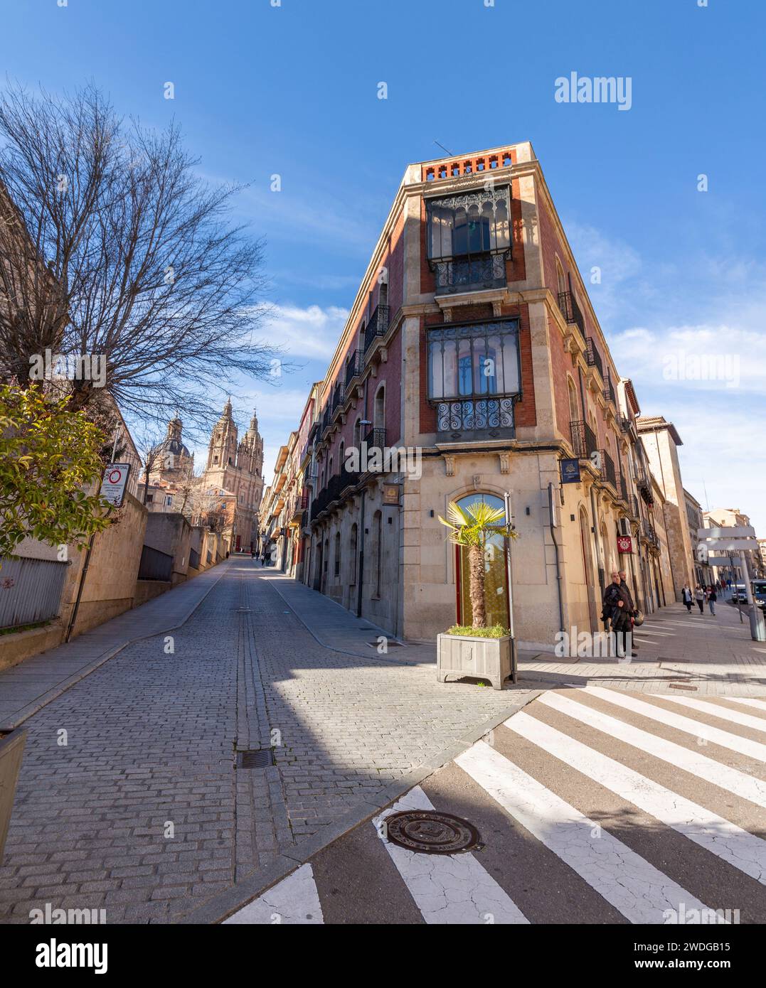Salamanca, Spain-FEB 20, 2022: Generic architecture and street view from Salamanca, a historical city in Castile and Leon region of Spain. Stock Photo