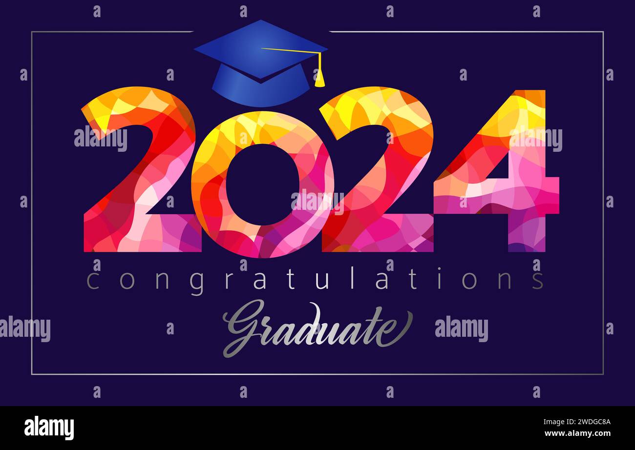 Prom invitation, diploma design, certificate concept for class of 2024. Congratulations graduates postcard. Social media timeline post. Vector illustr Stock Vector