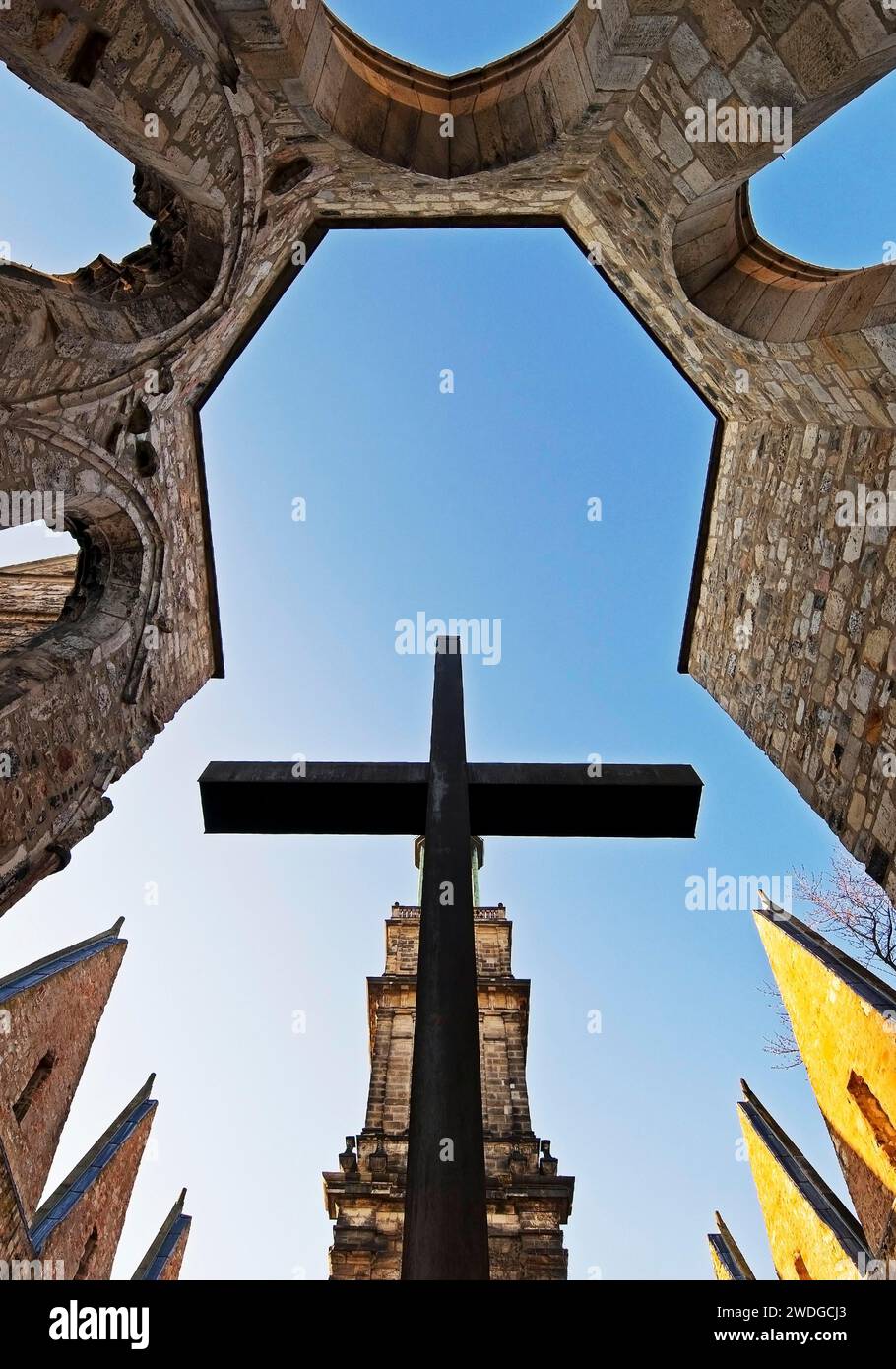 Aegidienkirche with apse cross, not rebuilt, memorial for the victims of wars and violence, Hanover, Germany Stock Photo