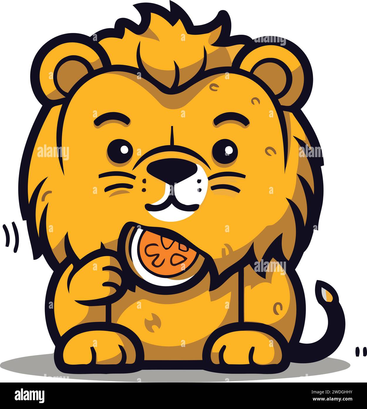 Lion Eating Watermelon Cartoon Mascot Character Vector Illustration