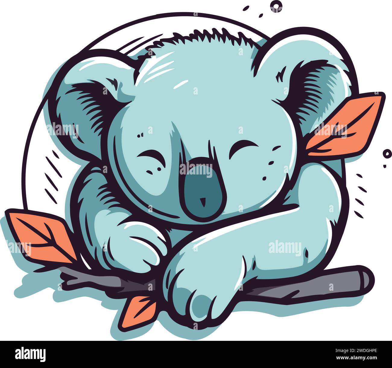 Cute cartoon koala sleeping on a branch. Vector illustration. Stock Vector