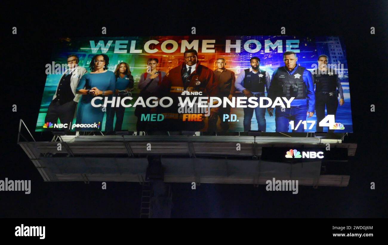 Los Angeles California USA 19th January 2024 Chicago Wednesday Med   Los Angeles California Usa 19th January 2024 Chicago Wednesday Med Fire Pd Billboard On Sunset Blvd On January 19 2024 In Los Angeles California Usa Photo By Barry Kingalamy Stock Photo 2WDGJ6M 