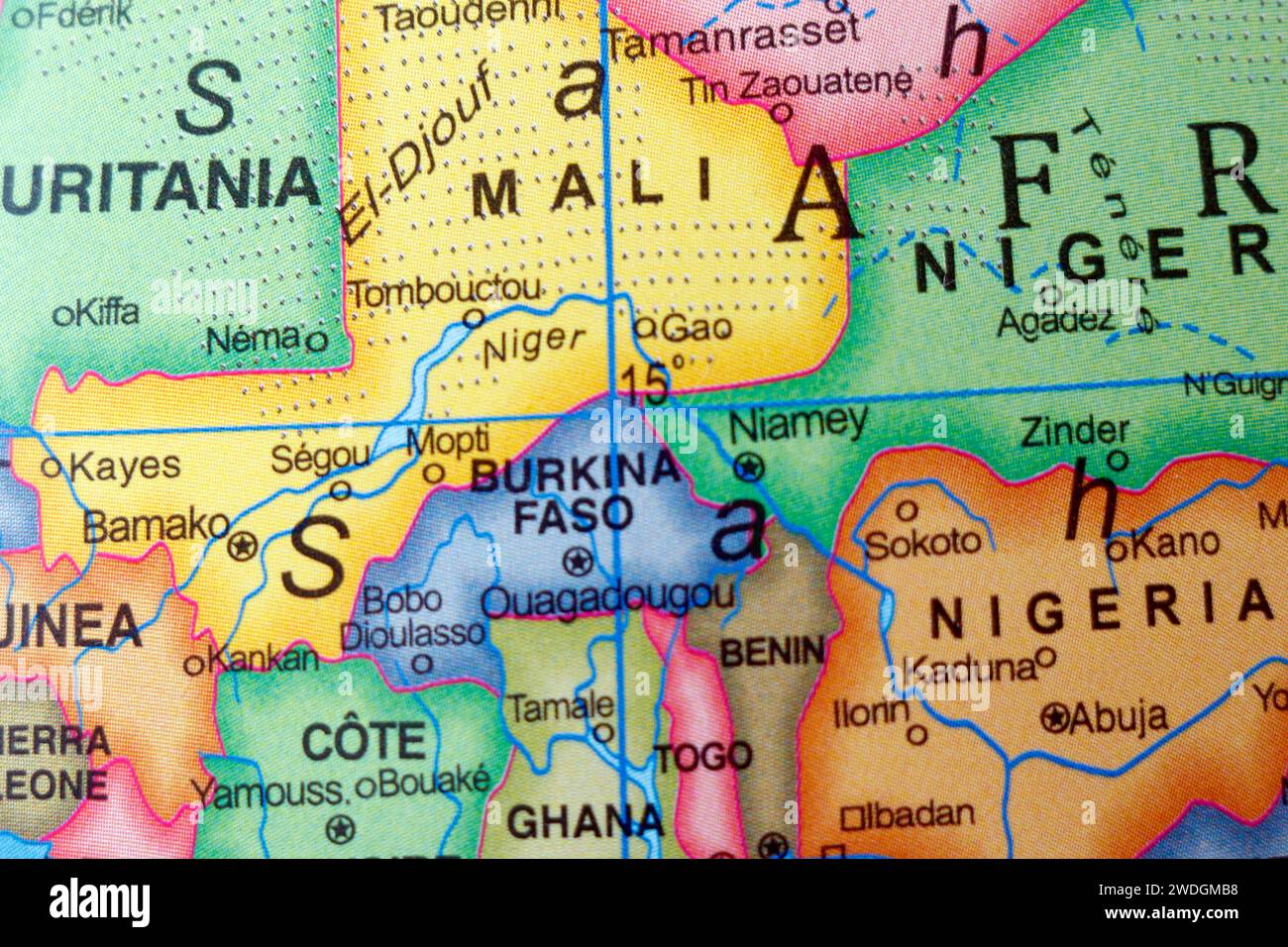 map of african countries niger mali and burkina faso in close up Stock Photo