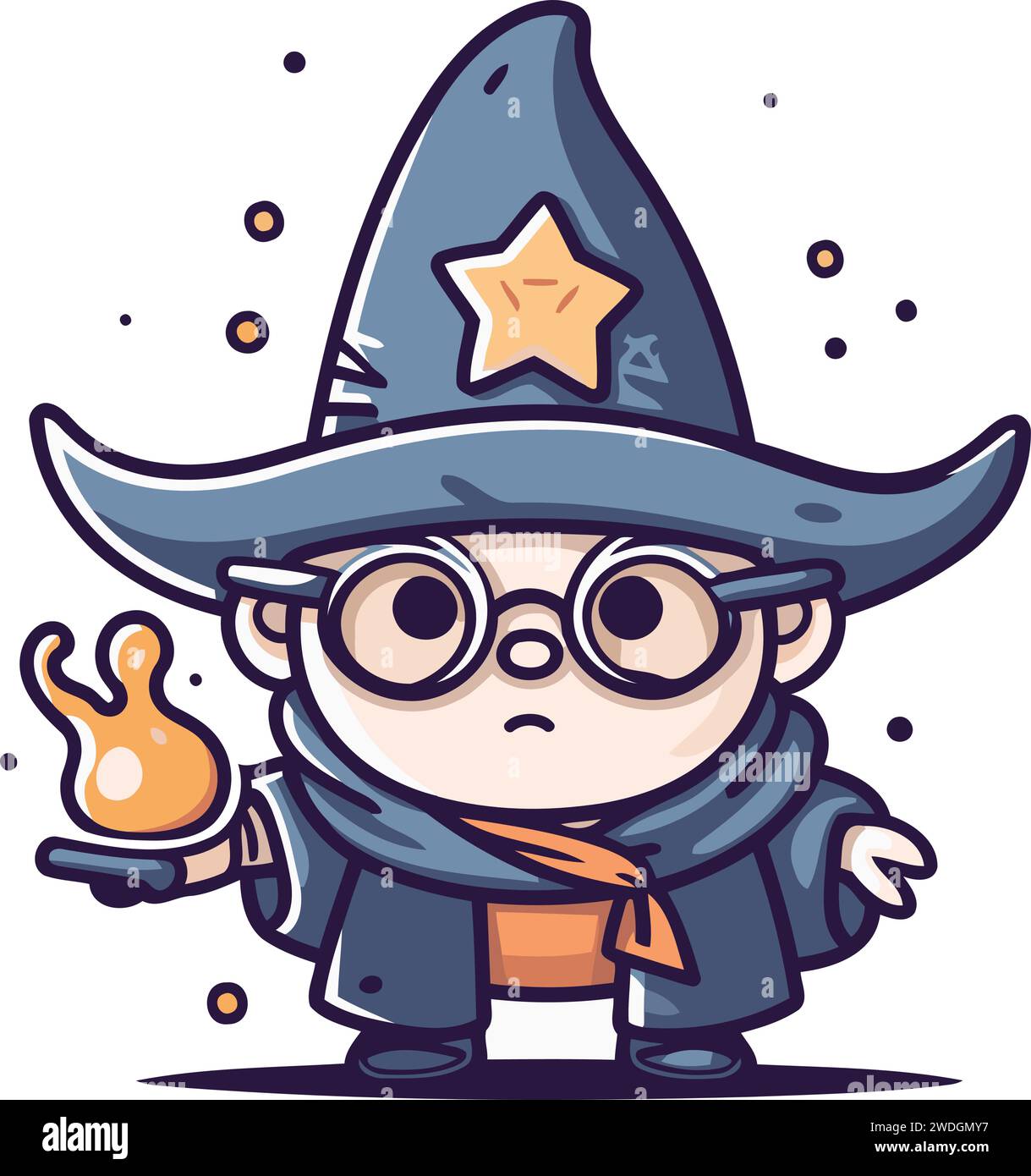 Cute Cartoon Wizard Wearing Costume and Glasses Vector Illustration