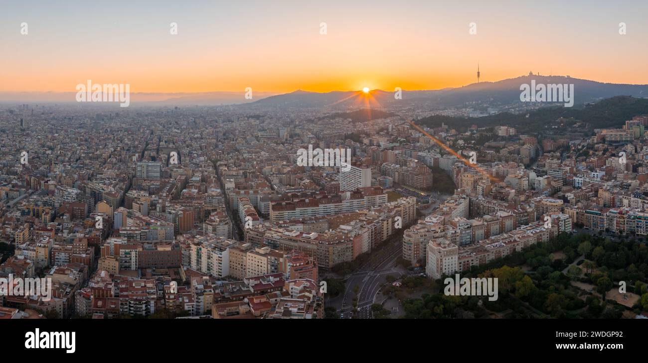 Aerial view of Barcelona City Skyline at sunset Stock Photo - Alamy