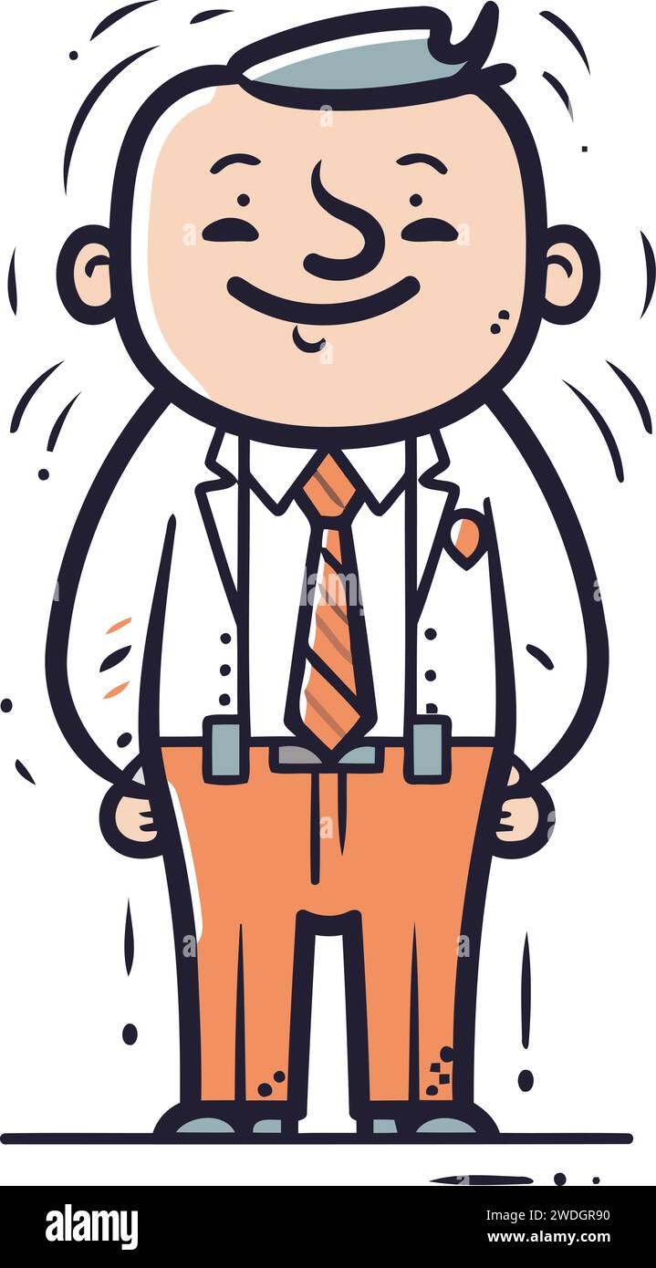 Vector illustration of happy old man in suit and tie. Cartoon style