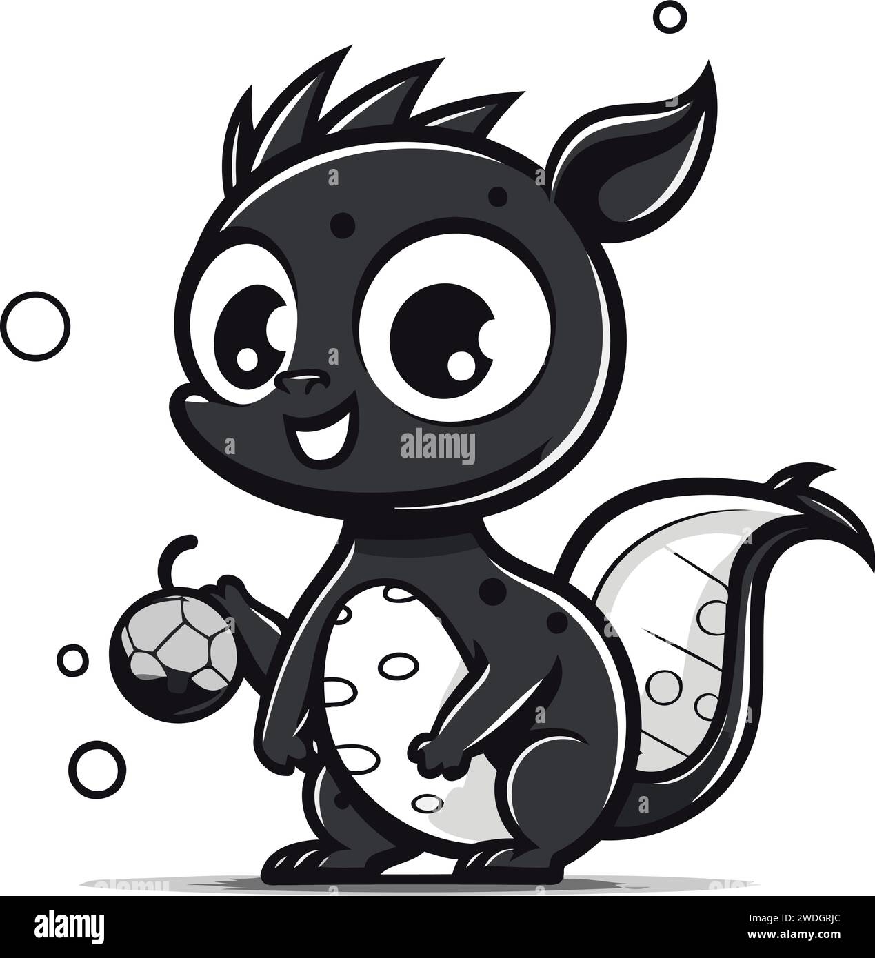 Cute cartoon skunk holding a soccer ball. Vector illustration Stock