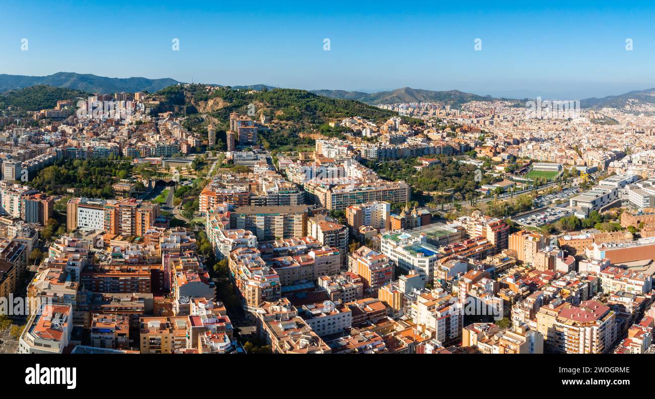 Aerial view of Barcelona City Skyline at sunset Stock Photo - Alamy
