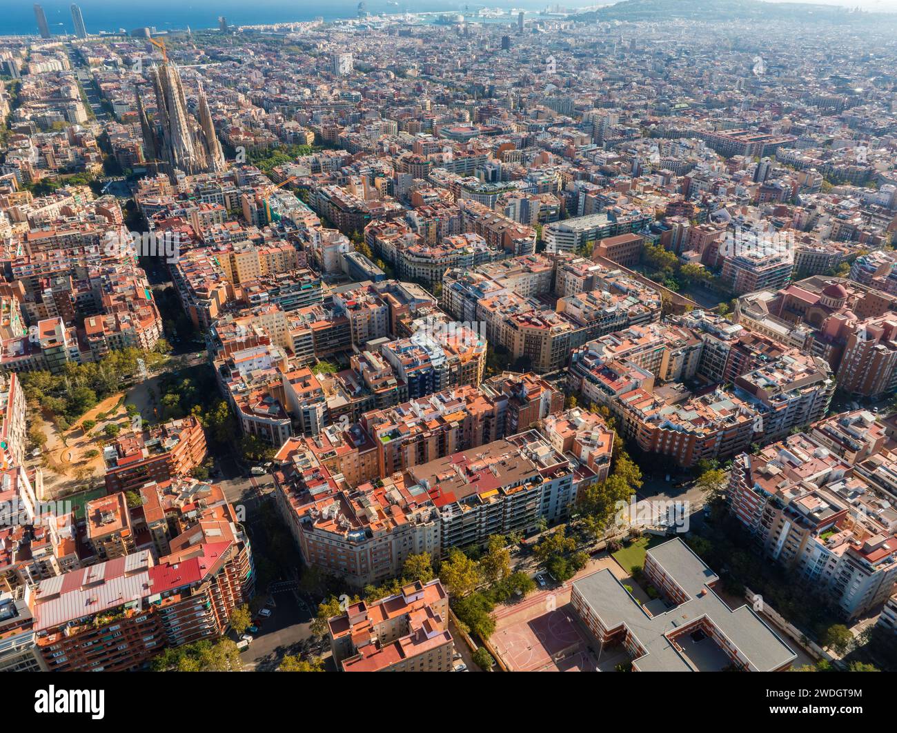 Aerial view of Barcelona City Skyline at sunset Stock Photo - Alamy