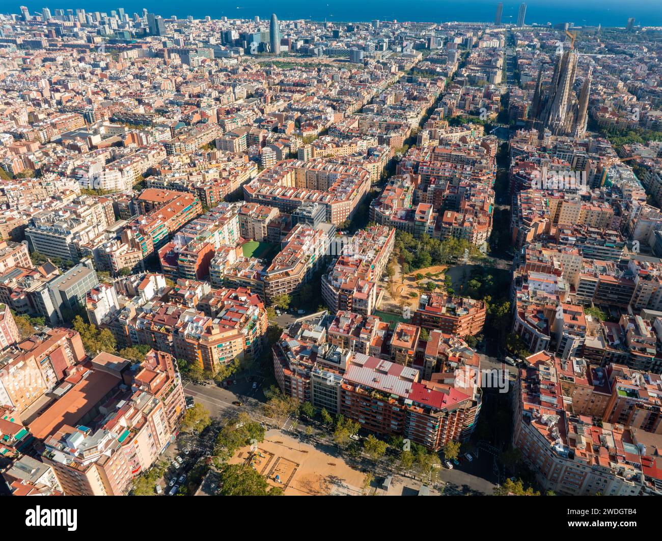 Aerial view of Barcelona City Skyline at sunset Stock Photo - Alamy