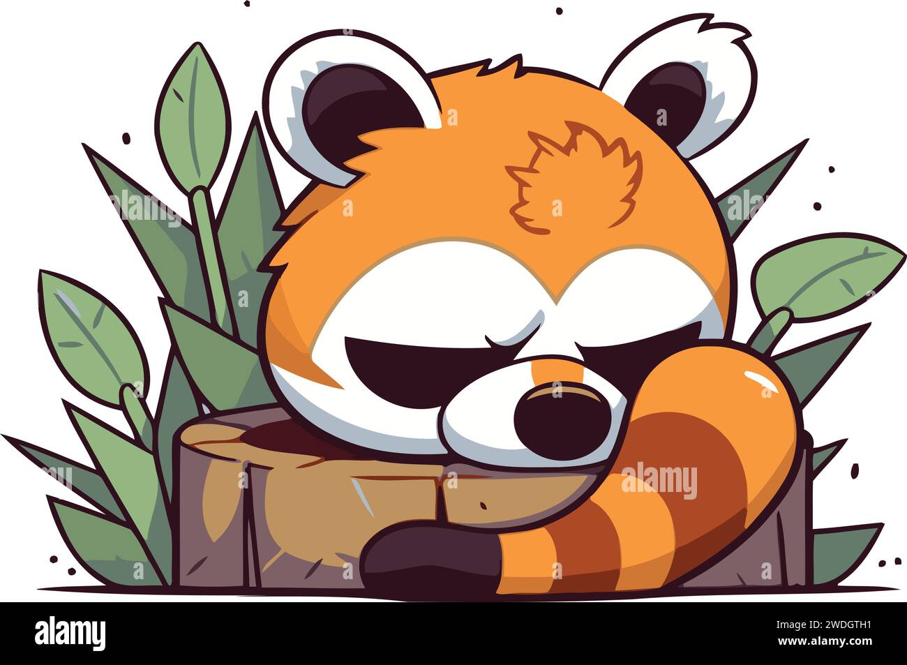 Cute red panda sleeping on a log. Vector illustration Stock Vector