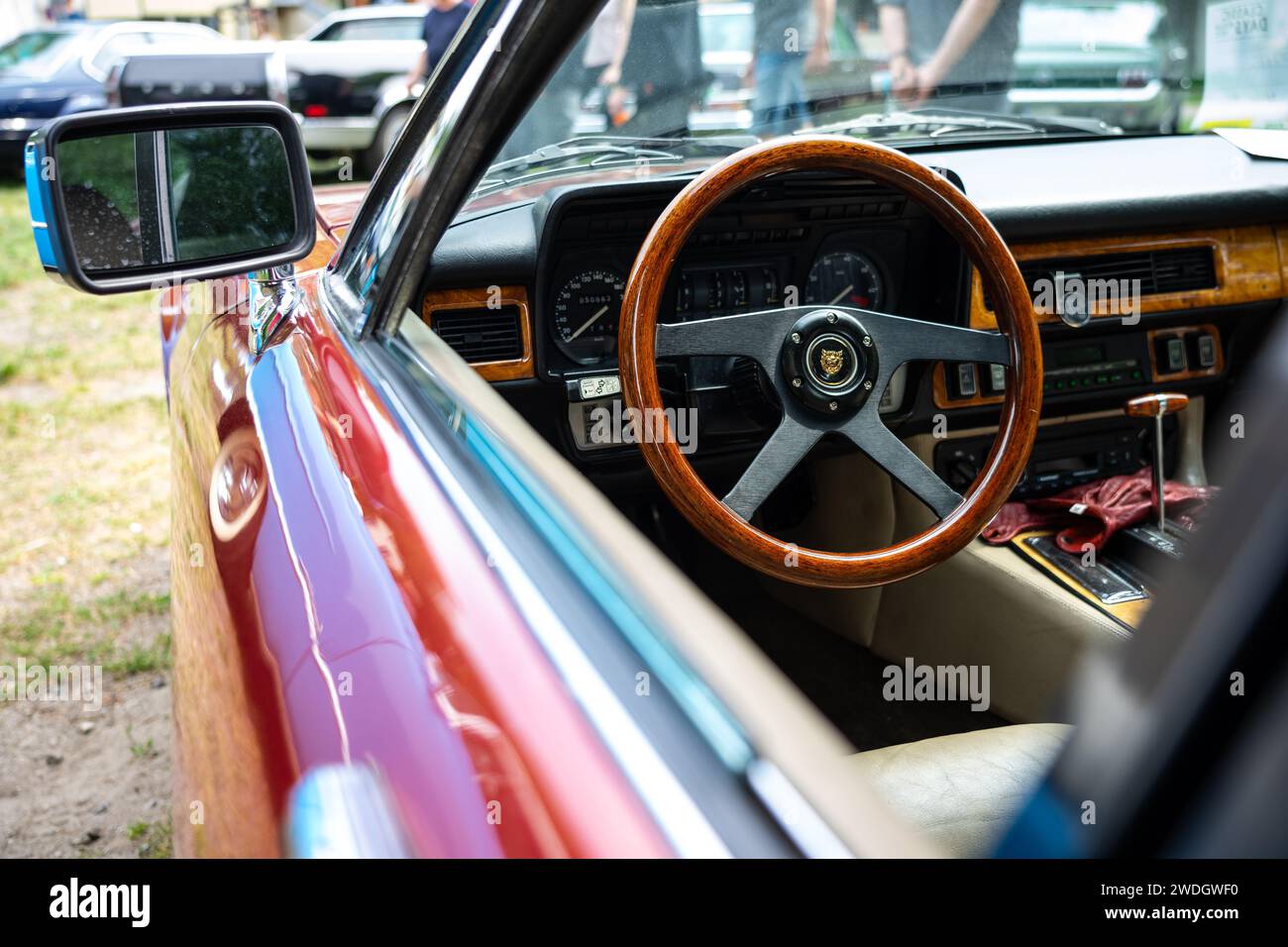 WERDER (HAVEL), GERMANY - MAY 20, 2023: Interior of the luxury grand tourer car Jaguar XJS HE, 1984. Oldtimer - Festival Werder Classics 2023 Stock Photo
