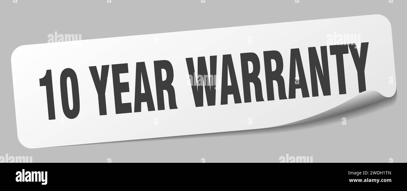 10 year warranty sticker. 10 year warranty rectangular label isolated
