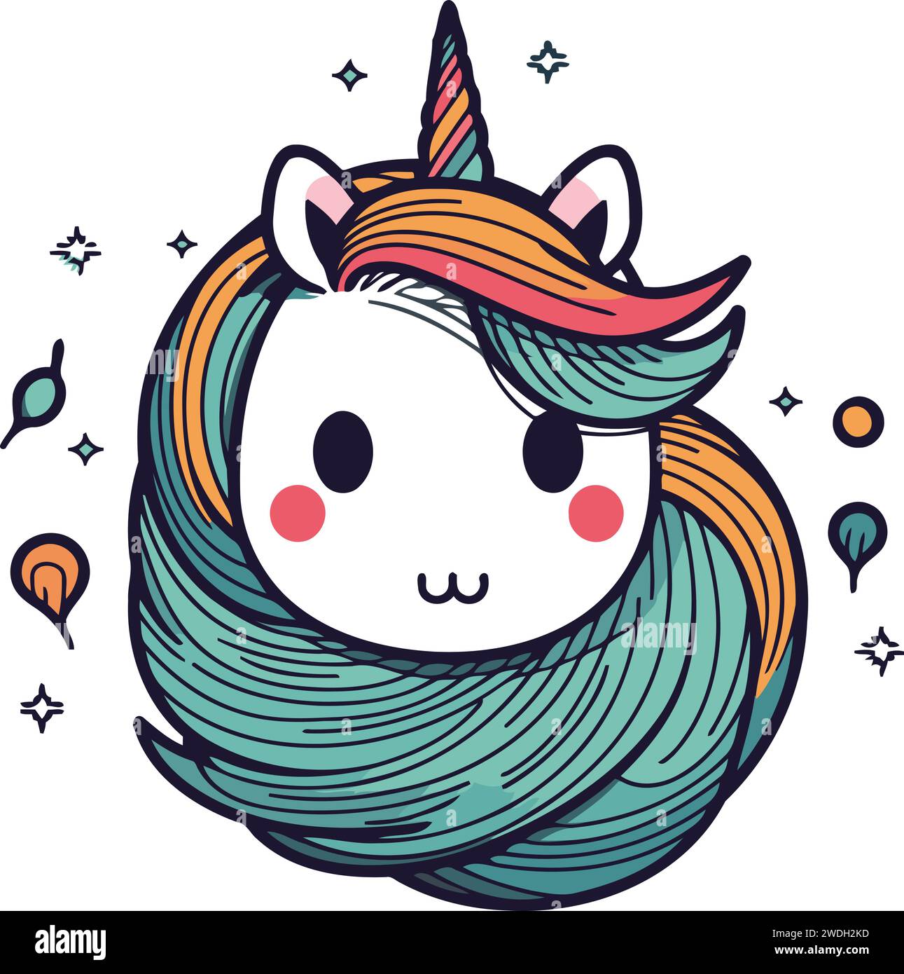 Cute hand drawn unicorn. Vector illustration in doodle style. Stock Vector