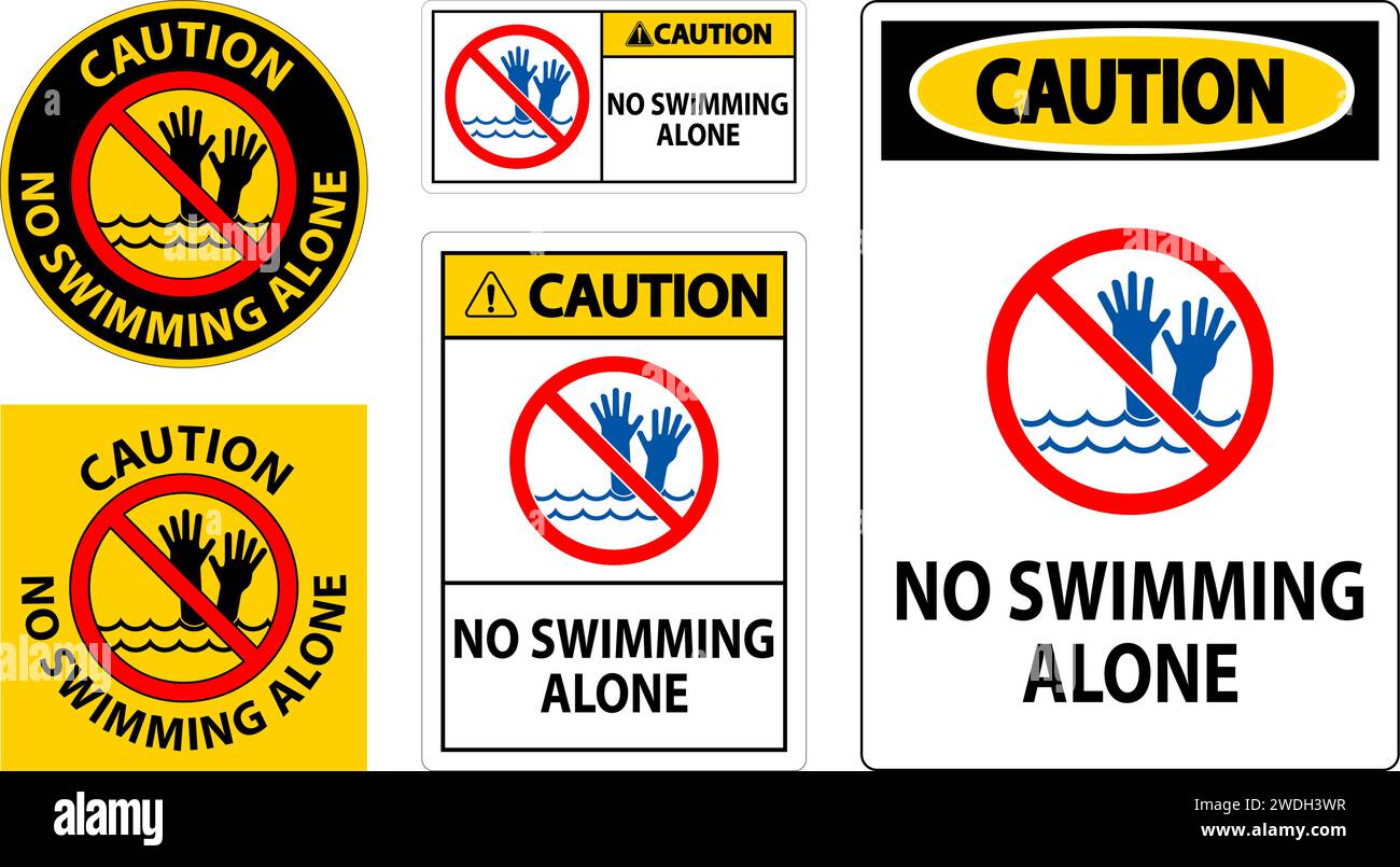 Pool Safety Sign Caution, No Swimming Alone Stock Vector Image & Art