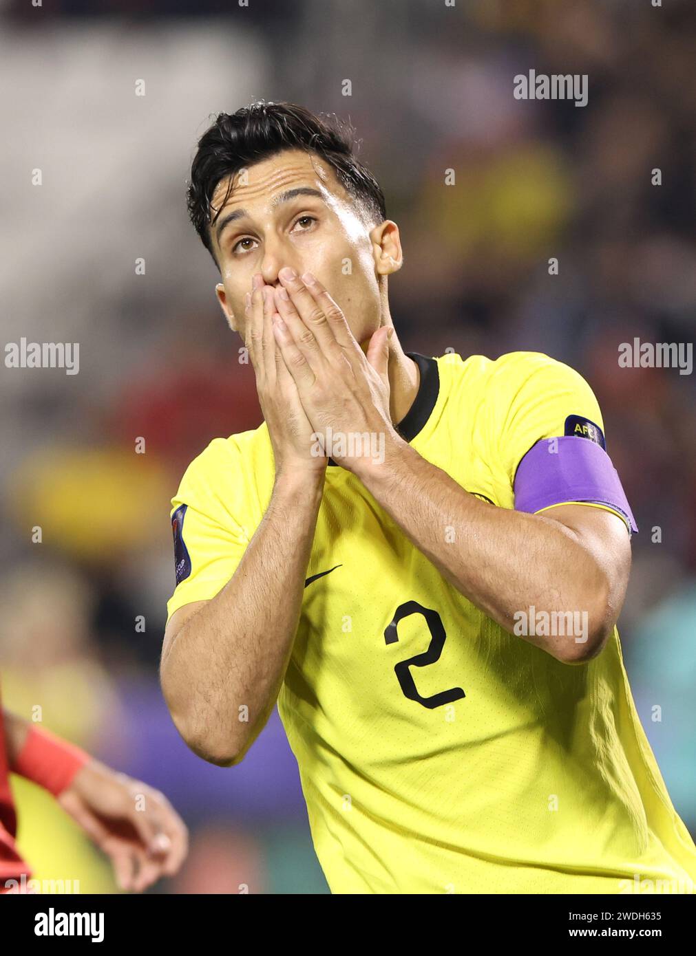 Doha, Qatar. 20th Jan, 2024. Matthew Davies of Malaysia reacts during