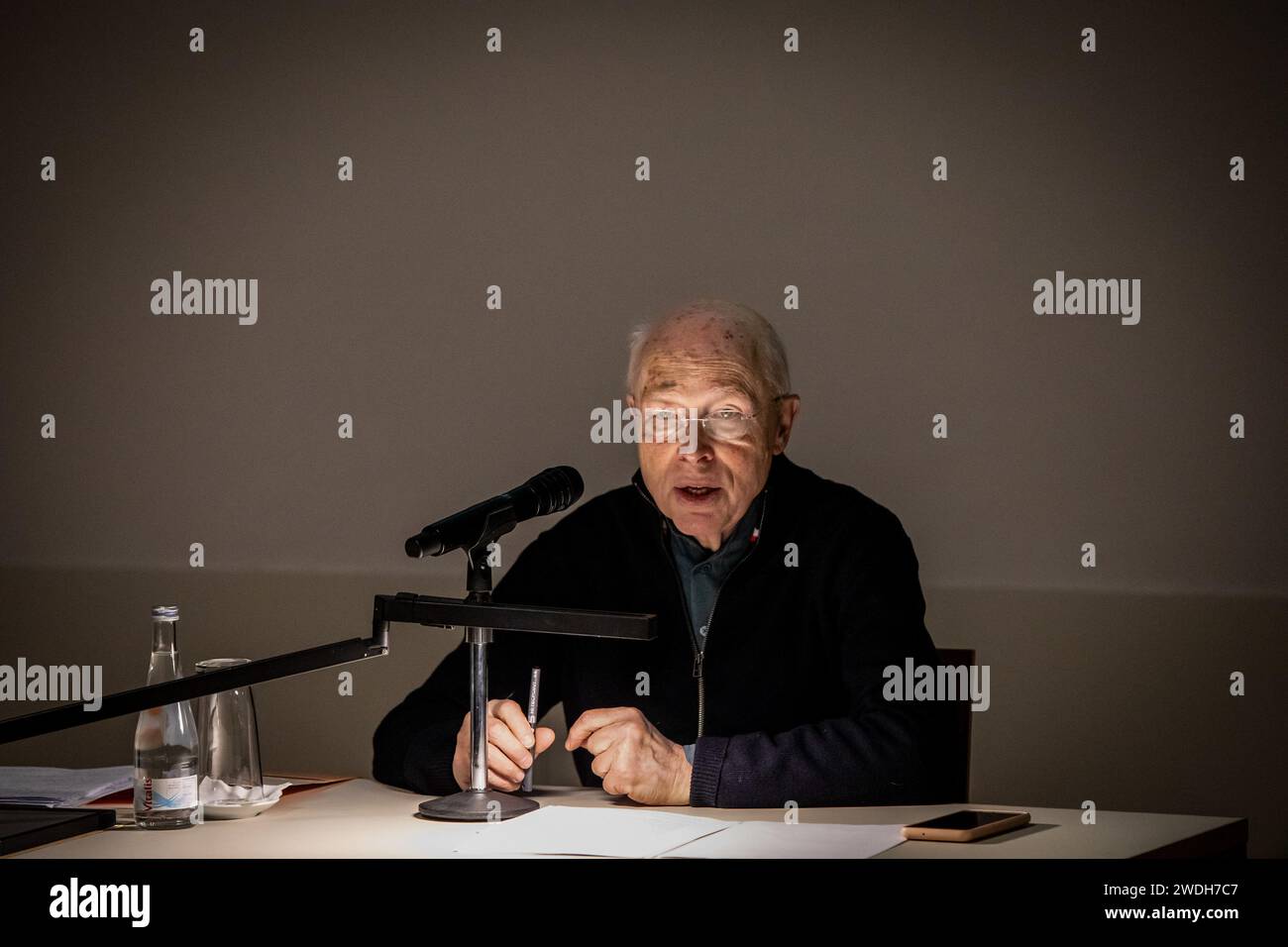Porto, Portugal. 20th Jan, 2024. Bernard Eisenschitz is a French film critic, subtitler and historian, in a conference where he reflects on the Straub-Huillet Archives, in Rolle, at the Manoel de Oliveira cinema house, at the Serralves Museum. (Photo by Rita Franca/SOPA Images/Sipa USA) Credit: Sipa USA/Alamy Live News Stock Photo