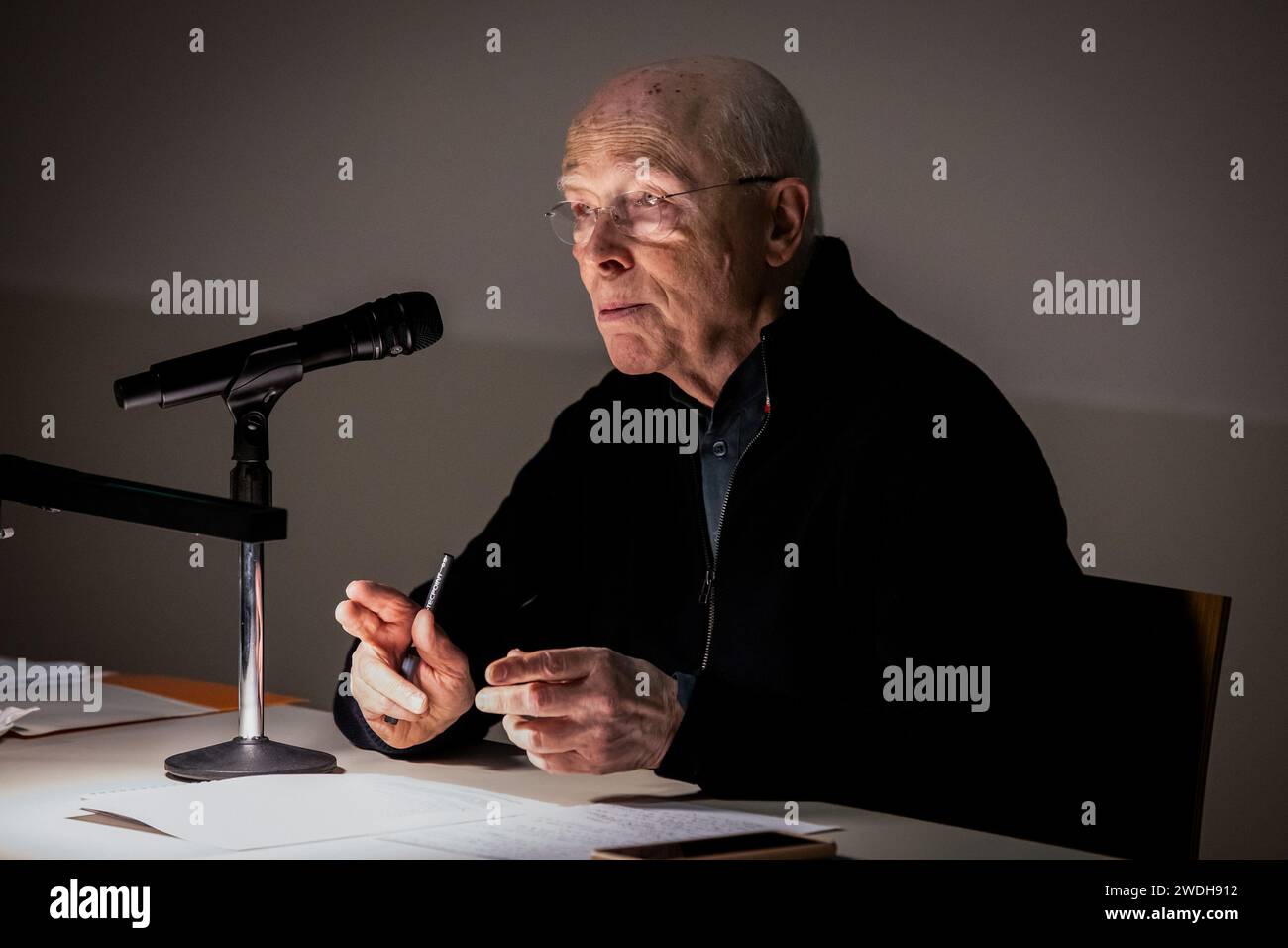 Porto, Portugal. 20th Jan, 2024. Bernard Eisenschitz is a French film critic, subtitler and historian, in a conference where he reflects on the Straub-Huillet Archives, in Rolle, at the Manoel de Oliveira cinema house, at the Serralves Museum. Credit: SOPA Images Limited/Alamy Live News Stock Photo