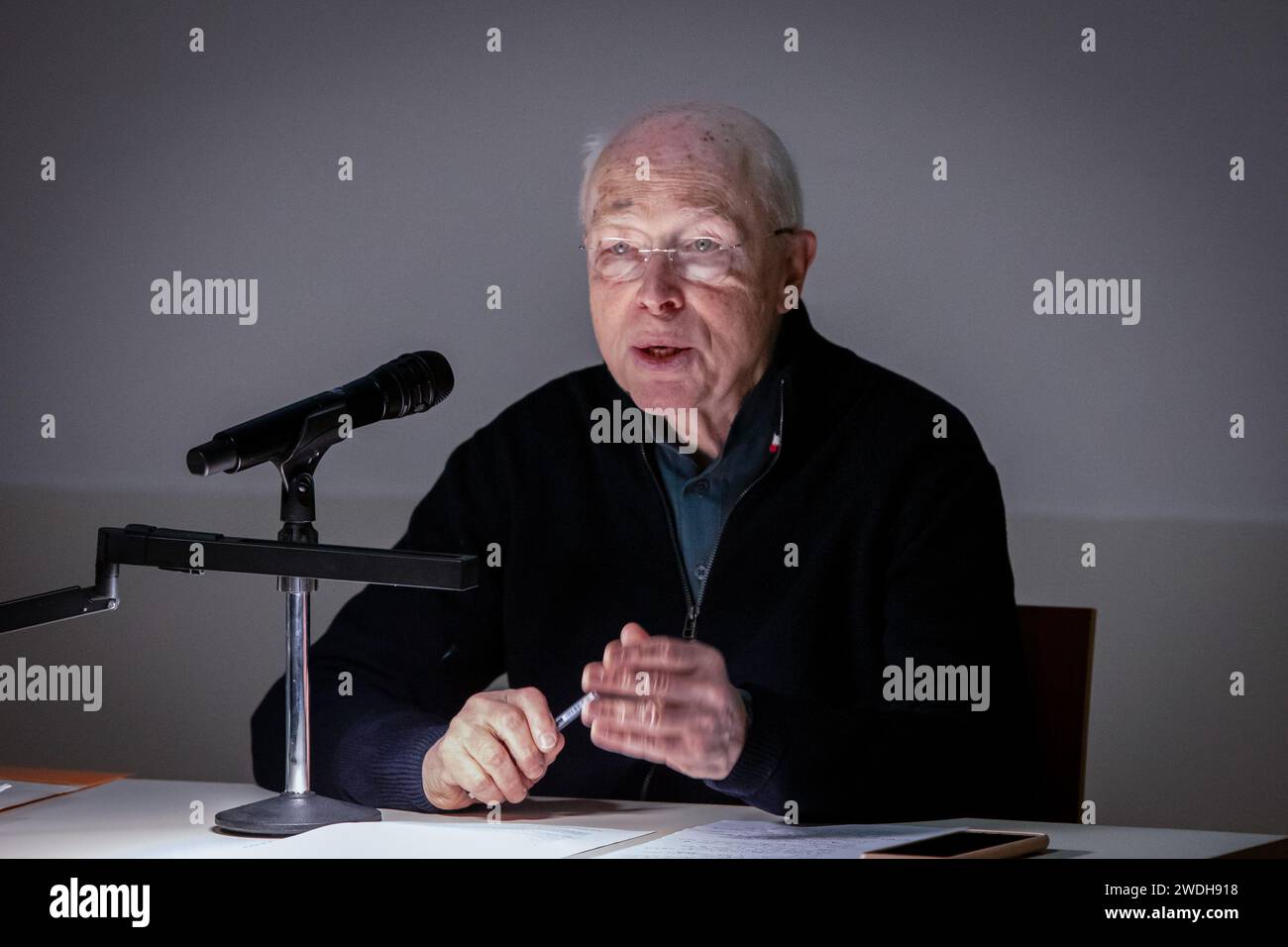 Porto, Portugal. 20th Jan, 2024. Bernard Eisenschitz is a French film critic, subtitler and historian, in a conference where he reflects on the Straub-Huillet Archives, in Rolle, at the Manoel de Oliveira cinema house, at the Serralves Museum. Credit: SOPA Images Limited/Alamy Live News Stock Photo